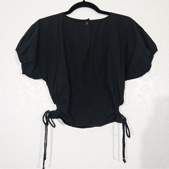 NWT Madewell Black Poplin Puff Sleeve Cutout Crop‎ Top Size XXS - Picture 6 of 7
